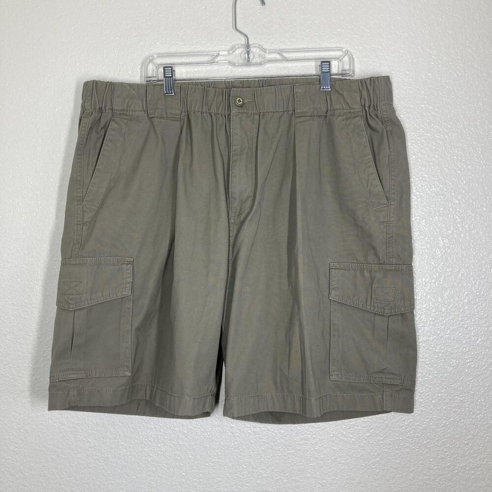 Tommy Bahama Shorts Mens 2XL Khaki Relax Cargo Elastic Drawstring Waist Zip Fly